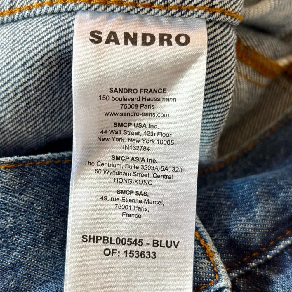 SANDRO French Luxury Brand from Paris Blue Denim Jacket with Tie Die Back. - Picture 13 of 13